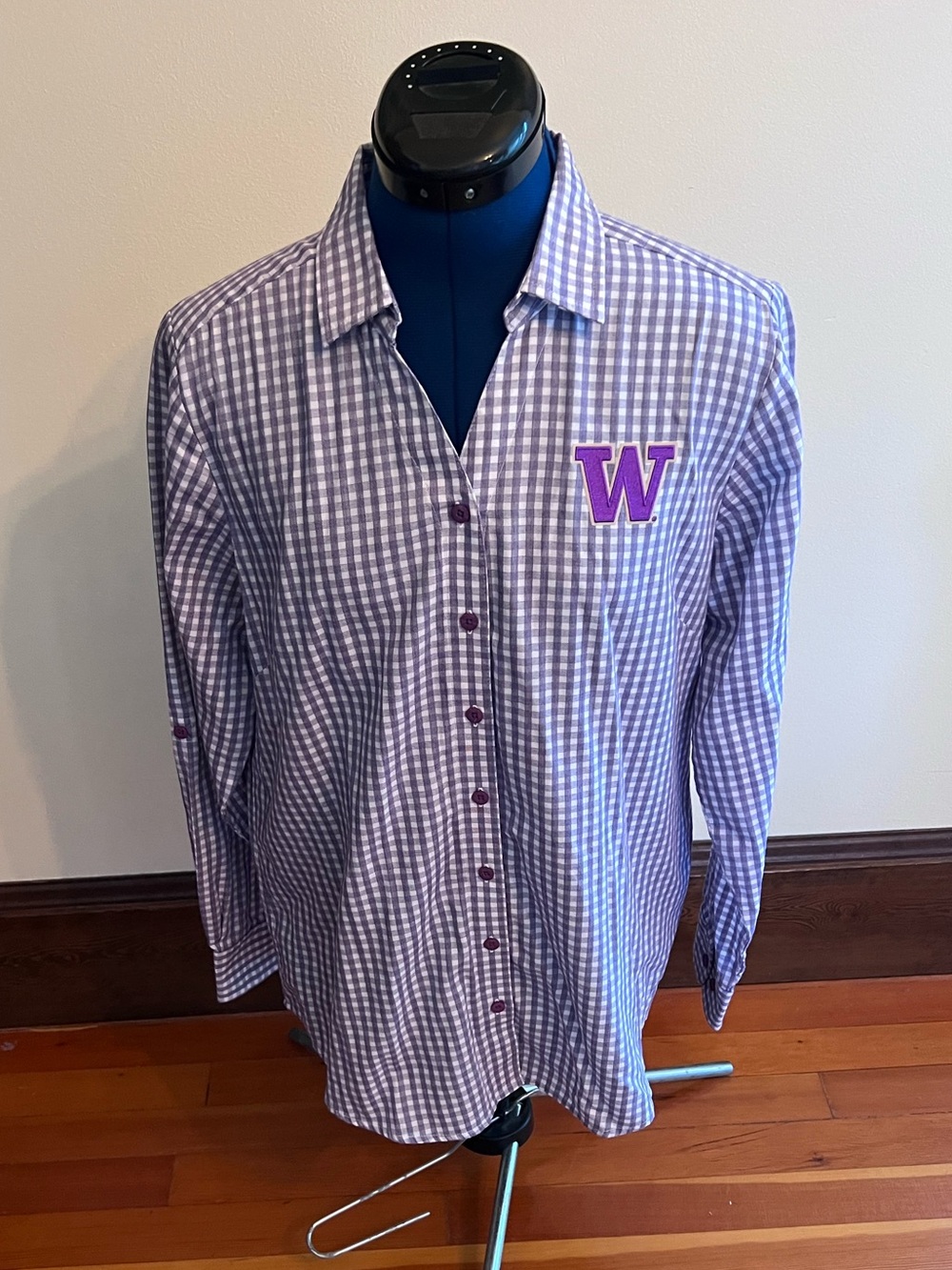 Antigua Washington Huskies Porter Gingham Button Up Shirt Women's L